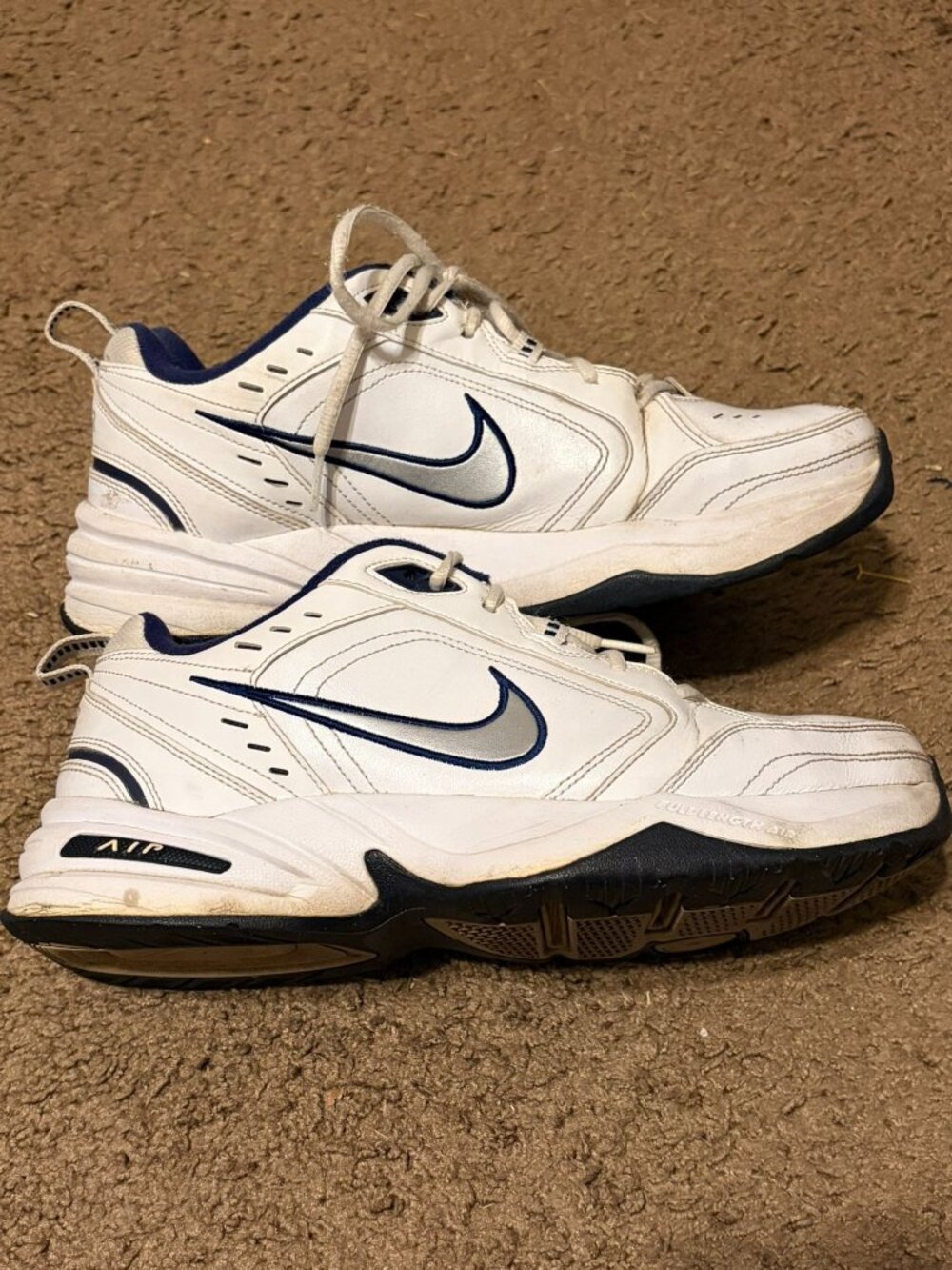 Men's Nike Air Monarch White/Navy Blue 2018 Release 415445-002 Size 10
